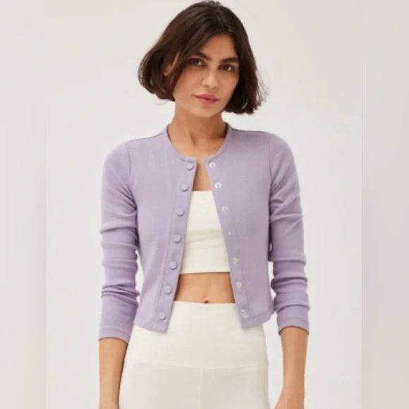 NWT Outdoor Voices CozyRib Cropped Cardigan in Earl Grey - Picture 1 of 8